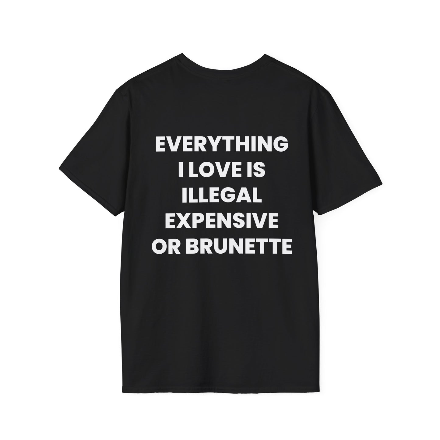 Everything I Love Is Illegal, Expensive Or Brunette - Unisex Softstyle T-Shirt - Back Print