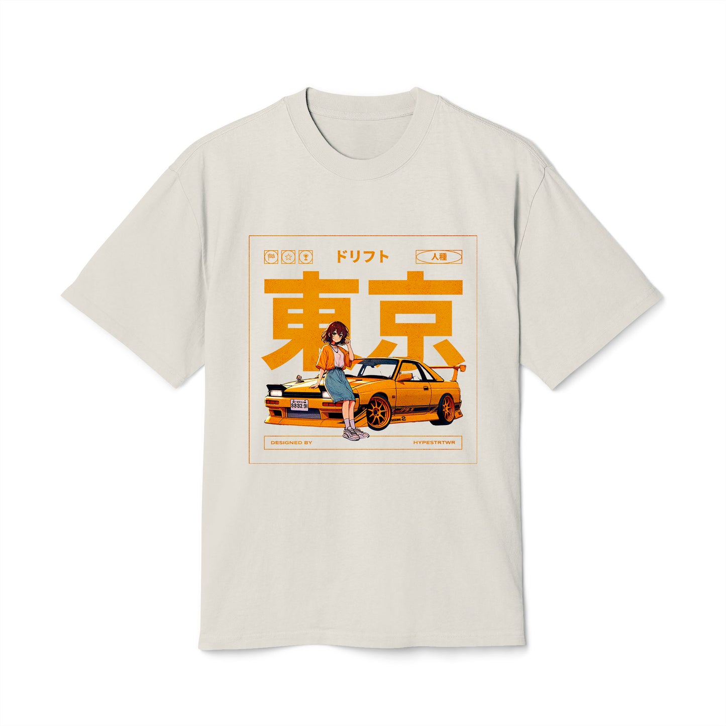 Drift Car Anime Style - Oversized Heavy Feaded Tee - Front Print