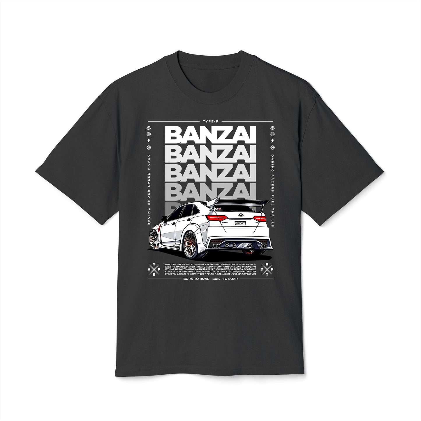 Banzai JDM Cars - Oversized Heavy Feaded Tee - Front Print