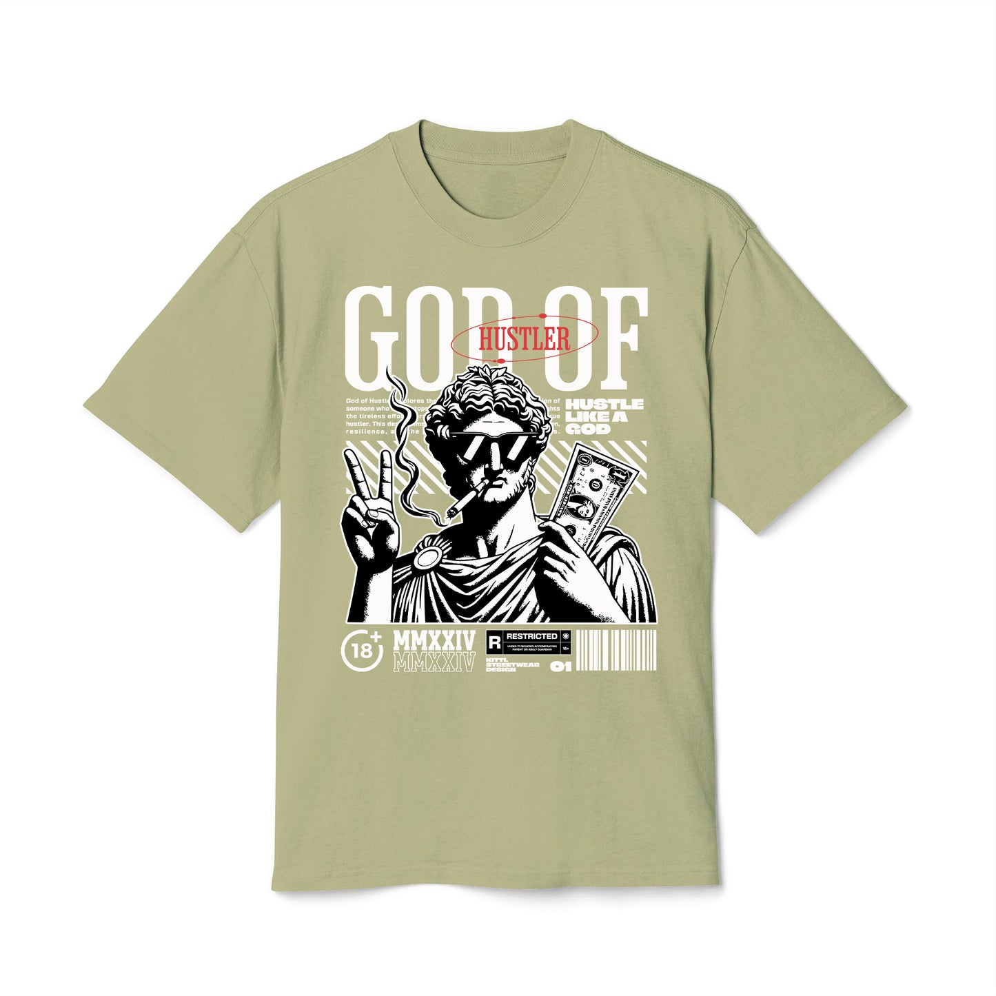 God Of Hustler - Oversized Heavy Feaded Tee - Front Print