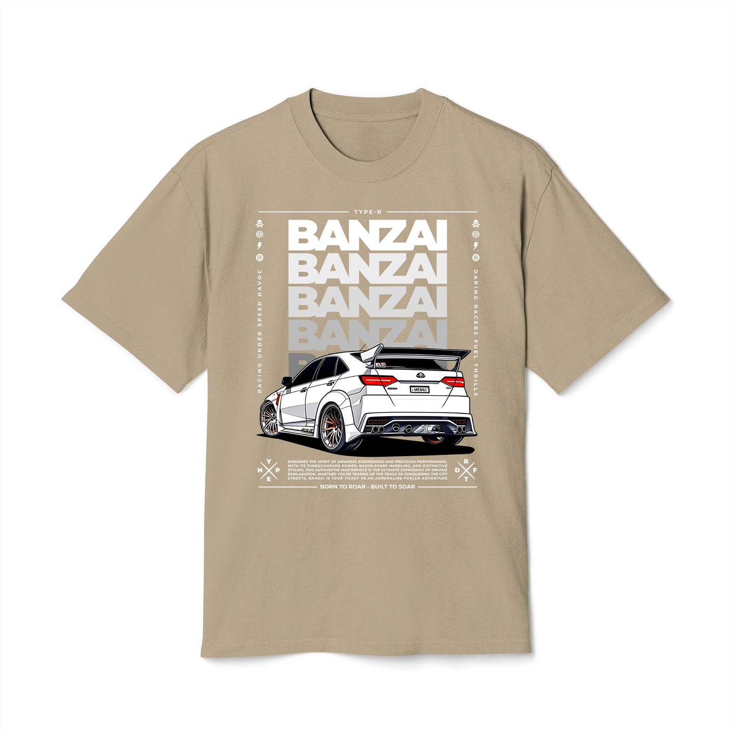 Banzai JDM Cars - Oversized Heavy Feaded Tee - Front Print