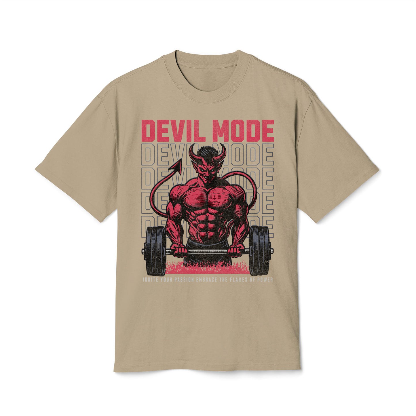 Devil Mode Bodybuilder - Oversized Heavy Feaded Tee - Front Print