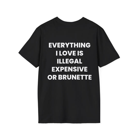 Everything I Love Is Illegal, Expensive Or Brunette - Unisex Softstyle T-Shirt - Back Print