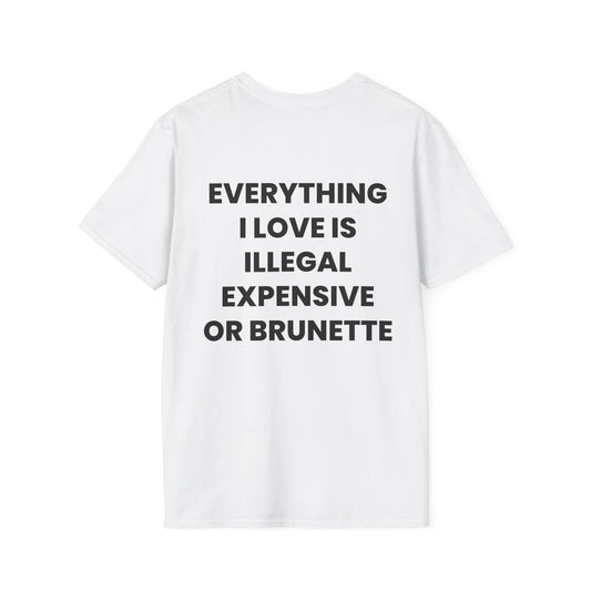 Everything I Love Is Illegal, Expensive Or Brunette - Unisex Softstyle T-Shirt - Back Print