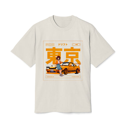 Drift Car Anime Style - Oversized Heavy Feaded Tee - Front Print