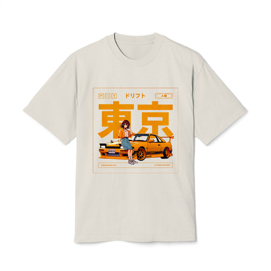 Drift Car Anime Style - Oversized Heavy Feaded Tee - Front Print