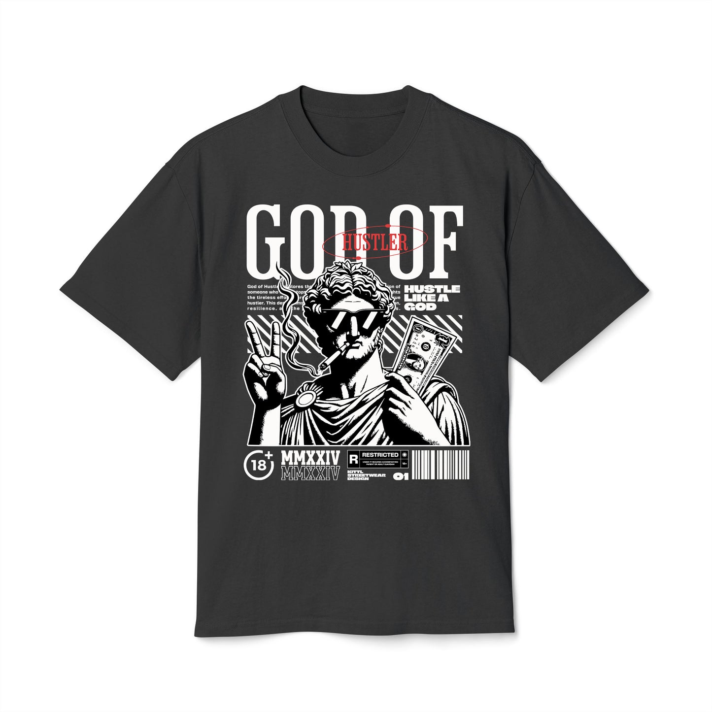 God Of Hustler - Oversized Heavy Feaded Tee - Front Print