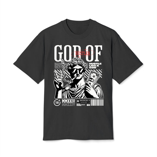 God Of Hustler - Oversized Heavy Feaded Tee - Front Print
