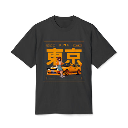 Drift Car Anime Style - Oversized Heavy Feaded Tee - Front Print