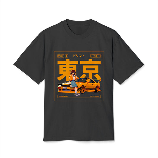 Drift Car Anime Style - Oversized Heavy Feaded Tee - Front Print