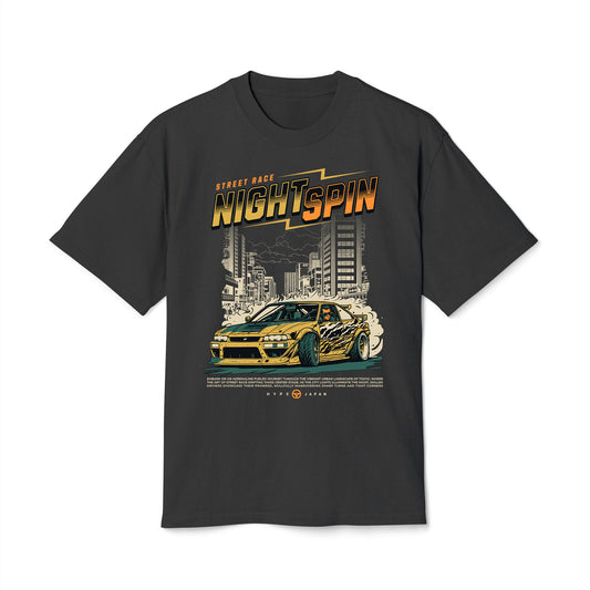 Night Spin - Oversized Heavy Feaded Tee - Front Print