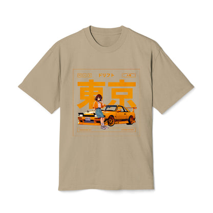 Drift Car Anime Style - Oversized Heavy Feaded Tee - Front Print