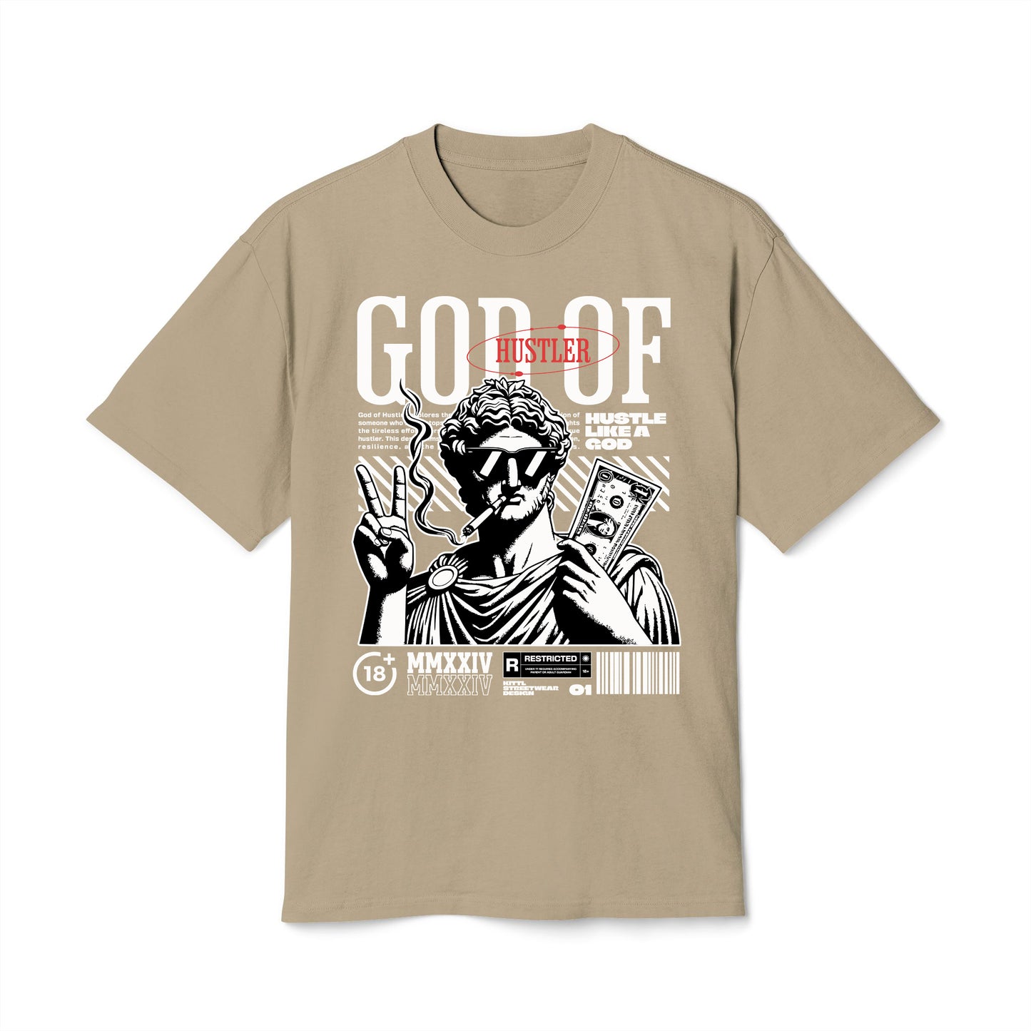 God Of Hustler - Oversized Heavy Feaded Tee - Front Print